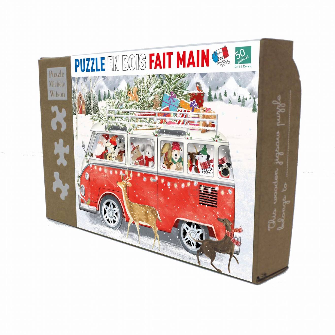 Puzzle 50 pièces - le van de noël de kim hinds marron