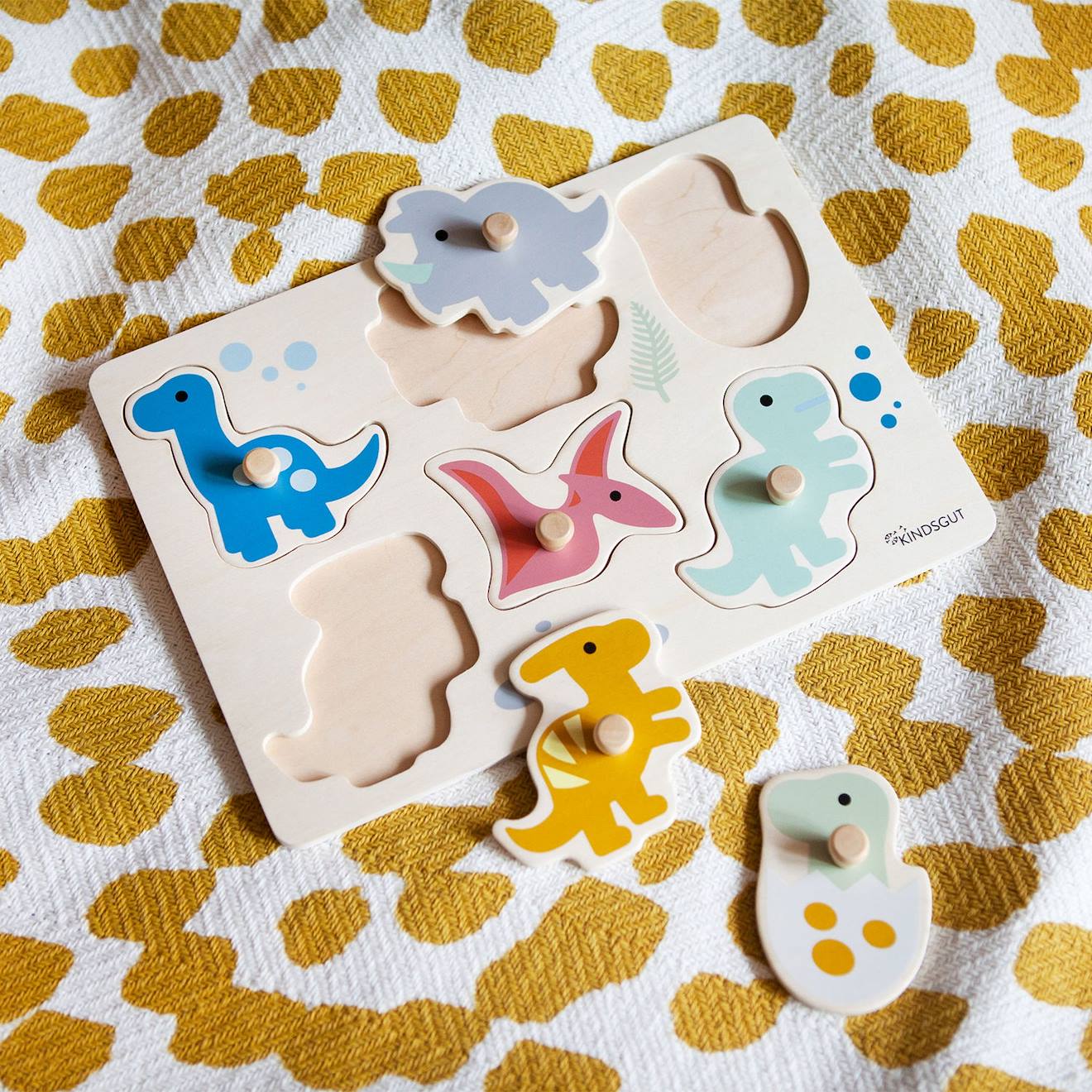 Puzzle à encastrer dinosaure en bois multicolore