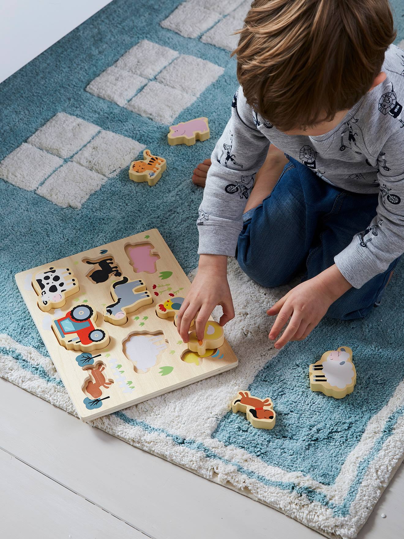 Puzzle à encastrer ferme en bois FSC multicolore