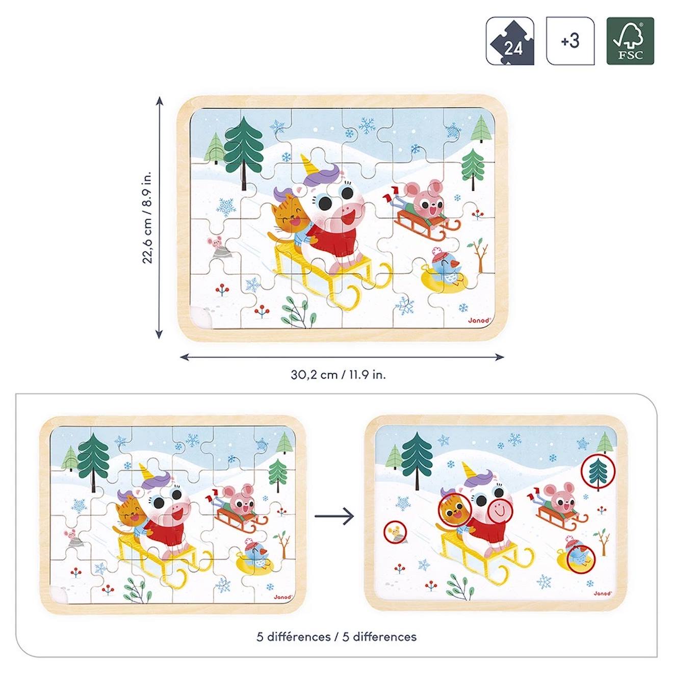 Puzzle a la montagne en bois FSC 24 pièces blanc