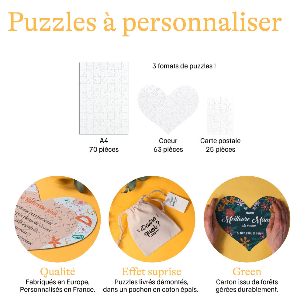 Puzzle A4 Annonce à Personnaliser - Annonce Bébé, Marraine, Parrain, Mariage - Puzzle Personnalisé