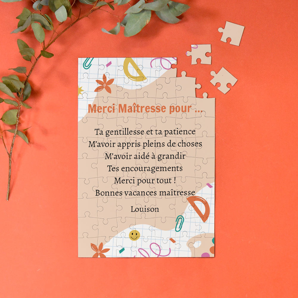 Puzzle A4 Maîtresse à Personnaliser - Grand Puzzle Thème École - Puzzle Personnalisé