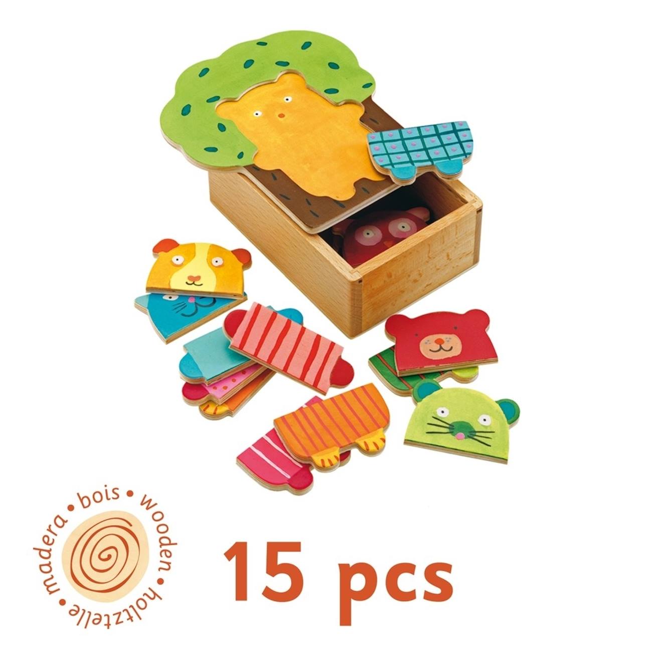 Puzzle bois arbra doudou multicolore