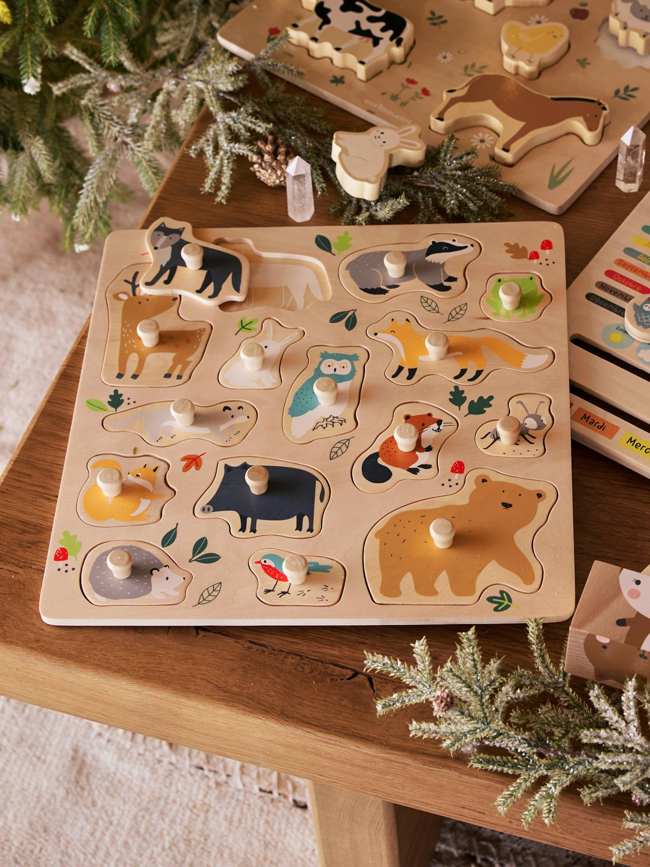 Puzzle bouton forêt en bois FSC multicolore