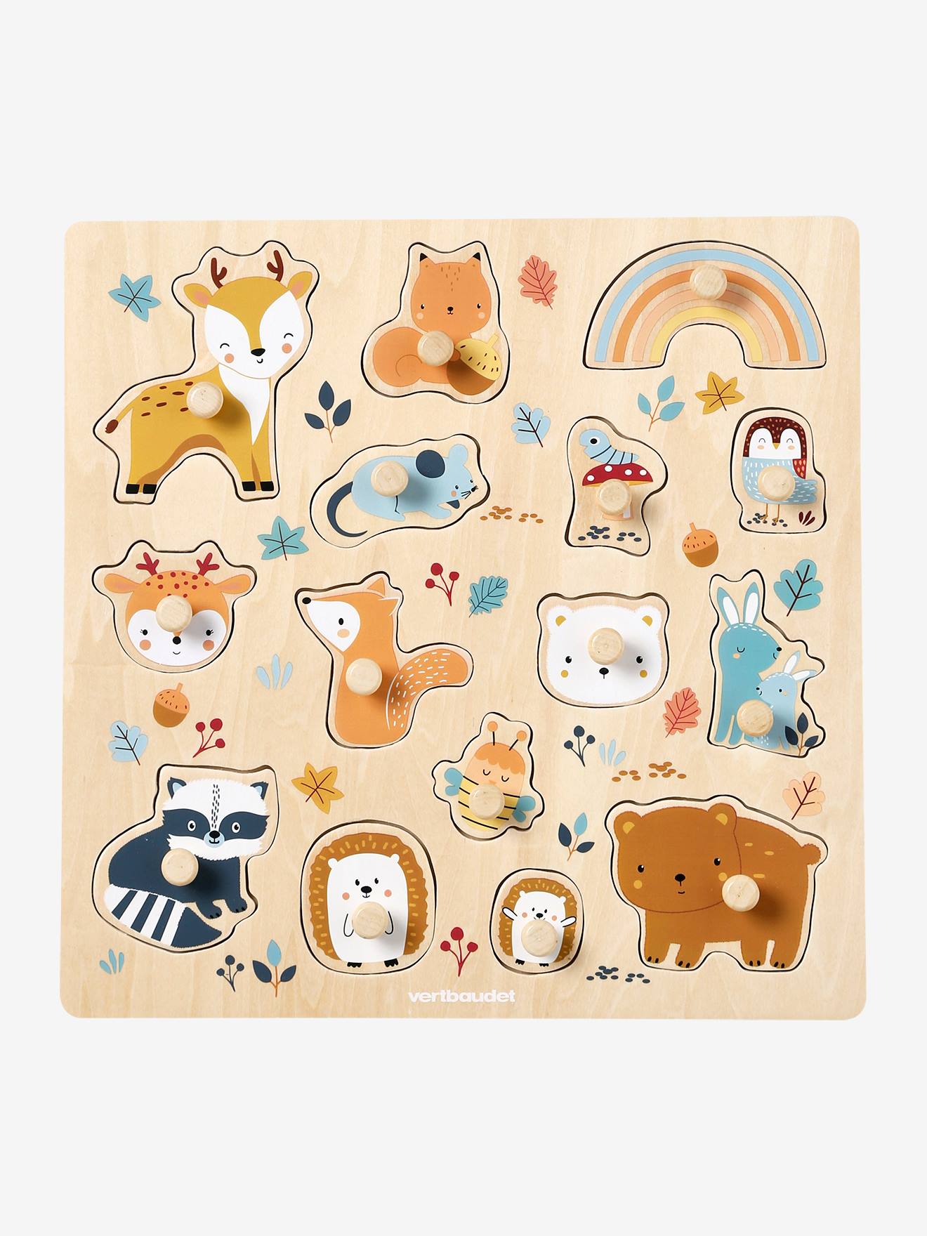 Puzzle bouton les amis de la forêt en bois FSC orangé