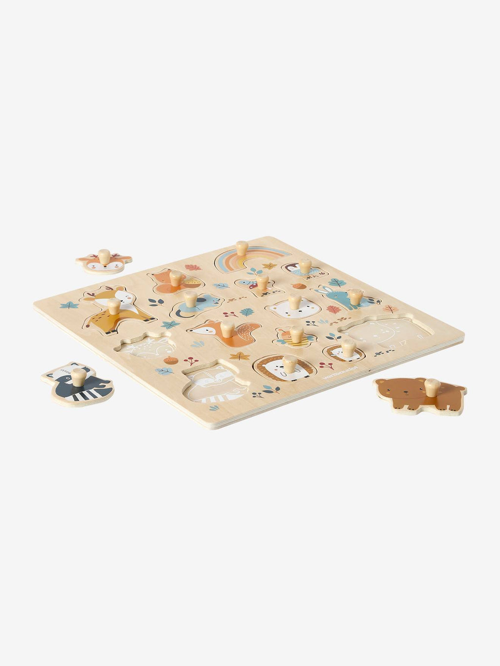 Puzzle bouton les amis de la forêt en bois FSC orangé