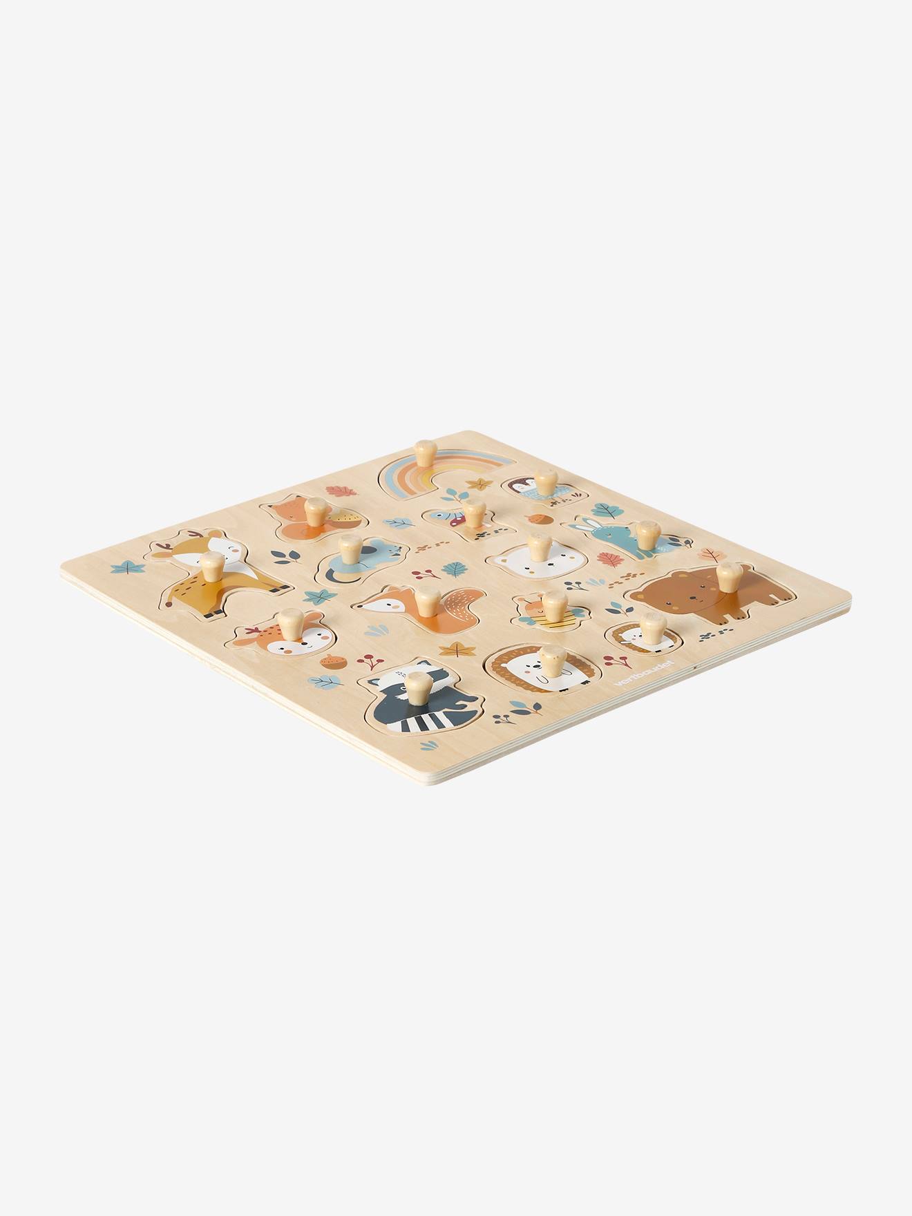 Puzzle bouton les amis de la forêt en bois FSC orangé