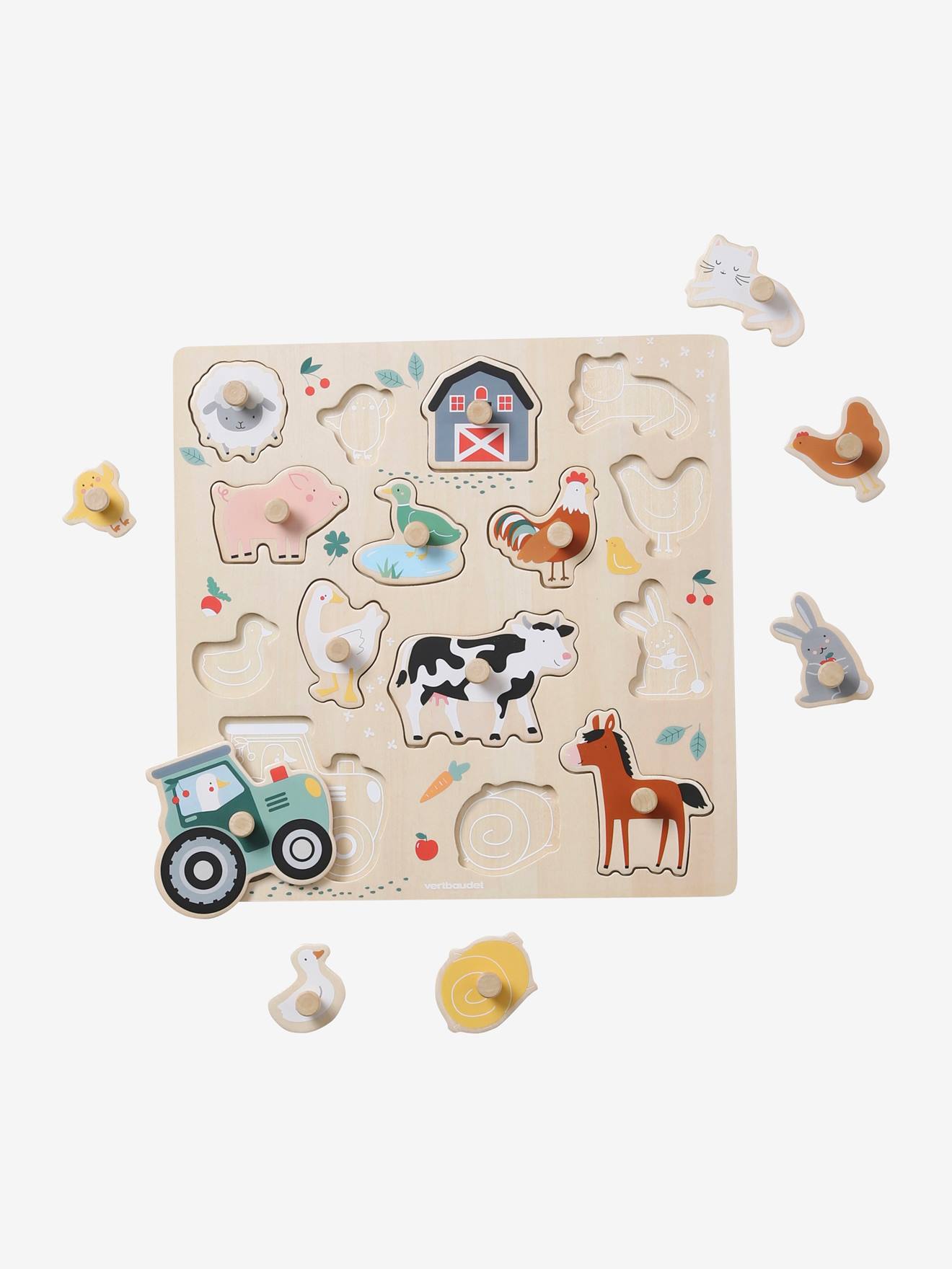 Puzzle boutons lovely farm en bois FSC beige