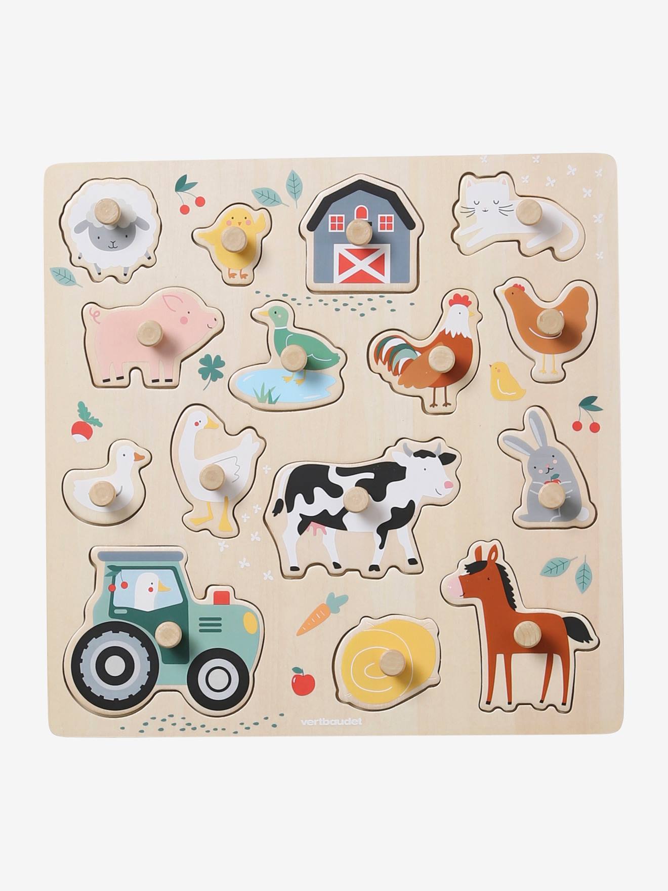 Puzzle boutons lovely farm en bois FSC beige
