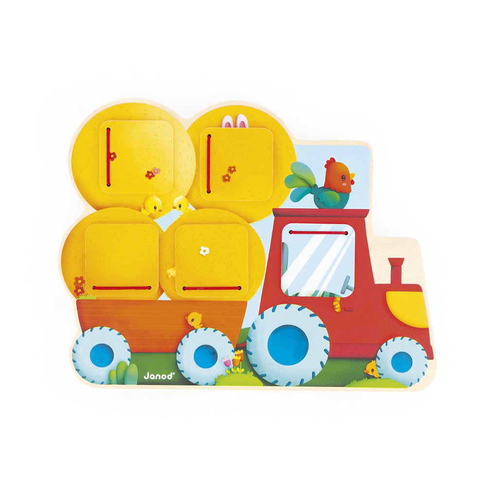Puzzle caché-caché tracteur en bois FSC jaune