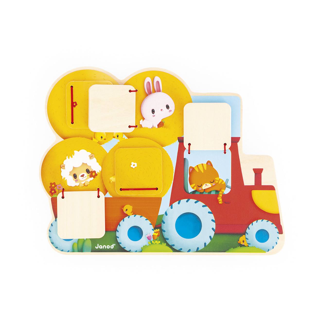 Puzzle caché-caché tracteur en bois FSC jaune