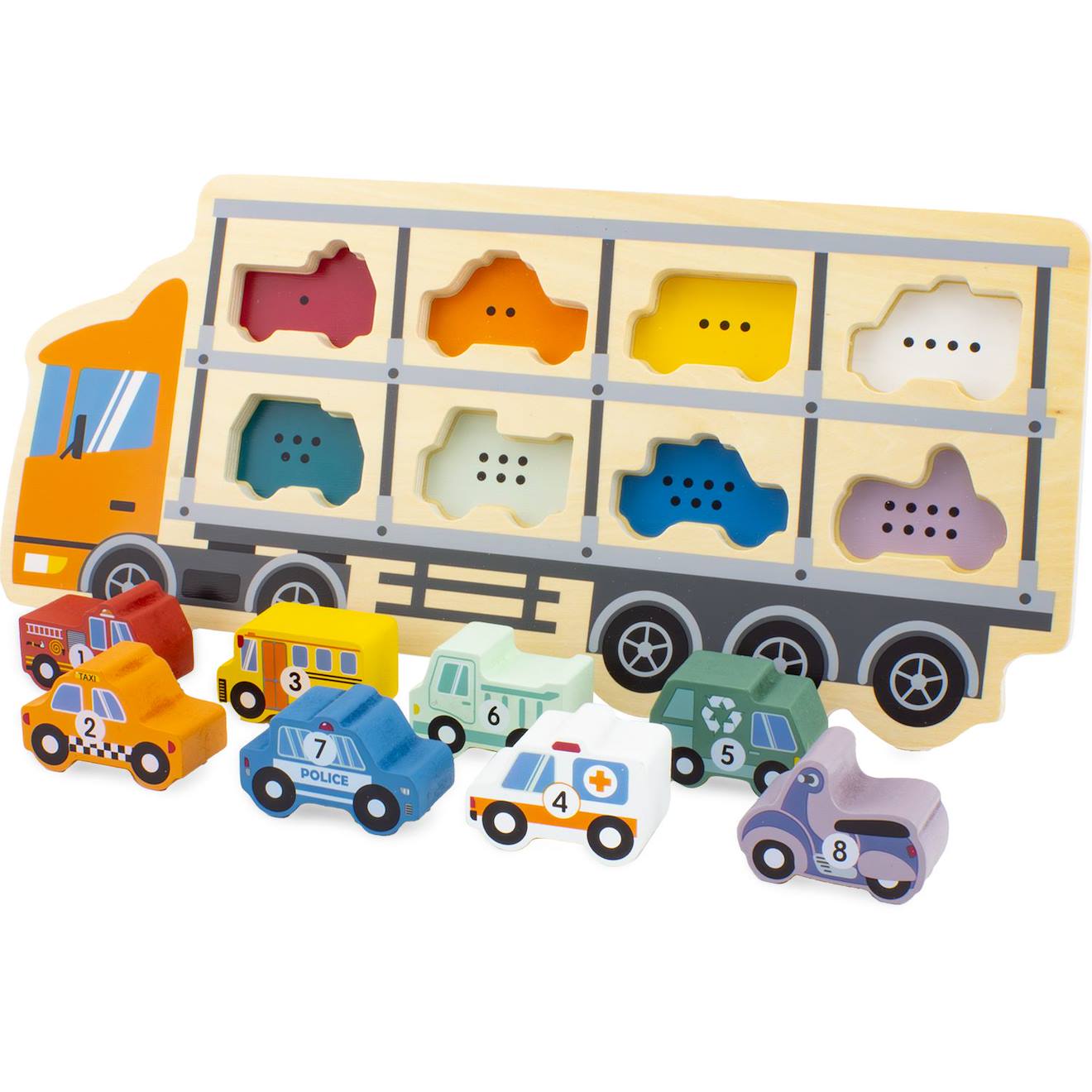 Puzzle camion porte-voitures 8 pièces beige