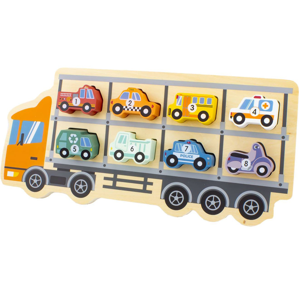 Puzzle camion porte-voitures 8 pièces beige