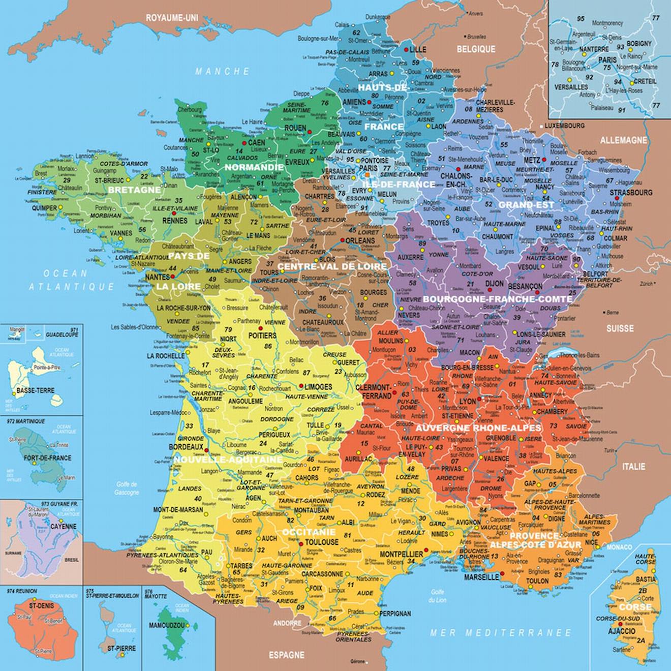 Puzzle carte de france des régions marron