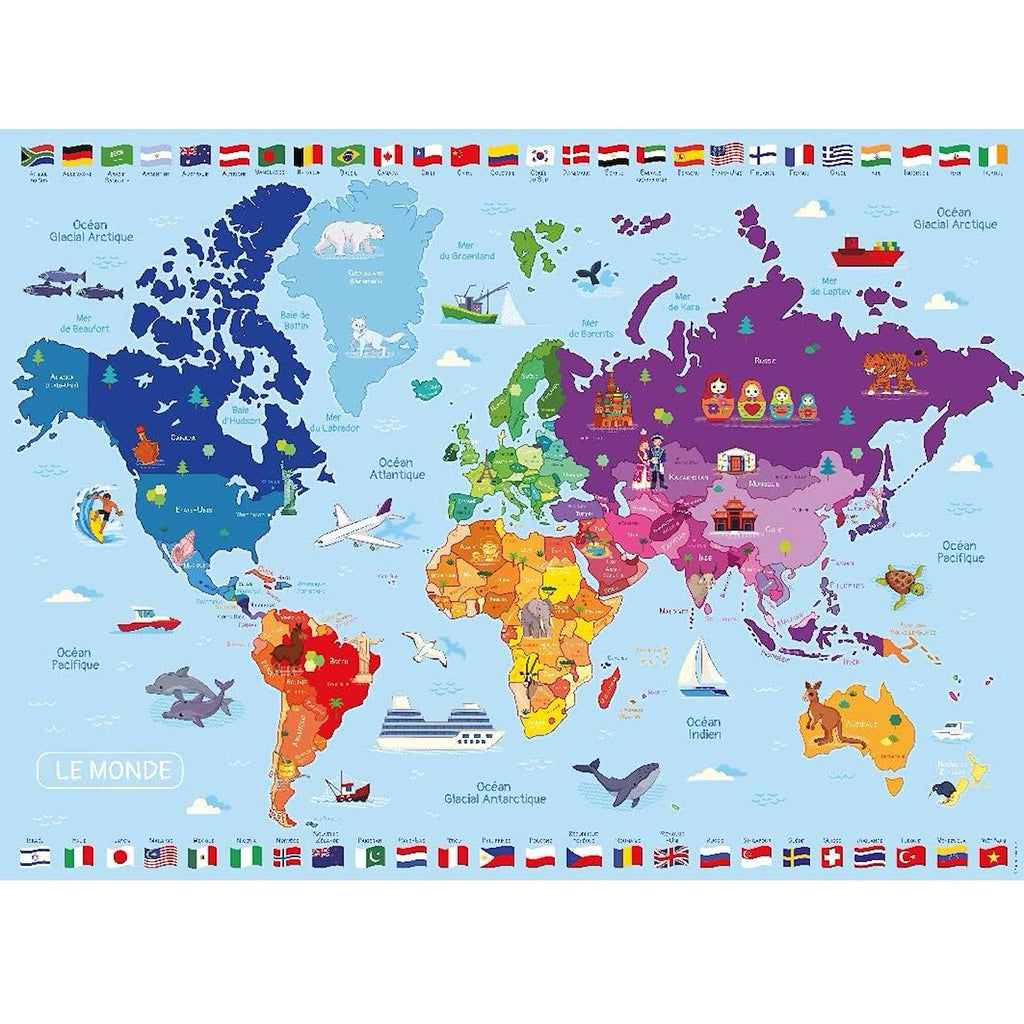 Puzzle carte du monde 250 pièces blanc