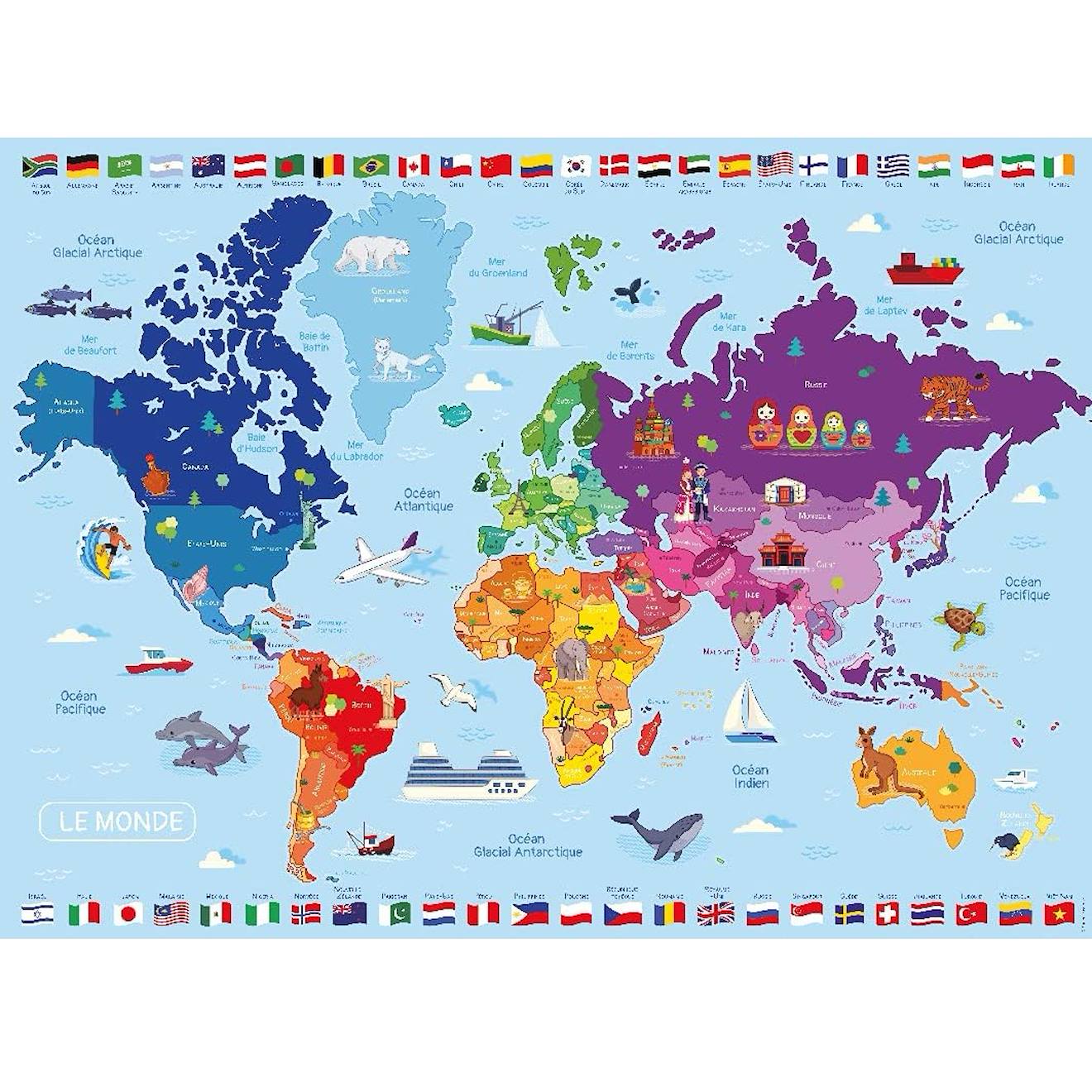 Puzzle carte du monde 250 pièces blanc