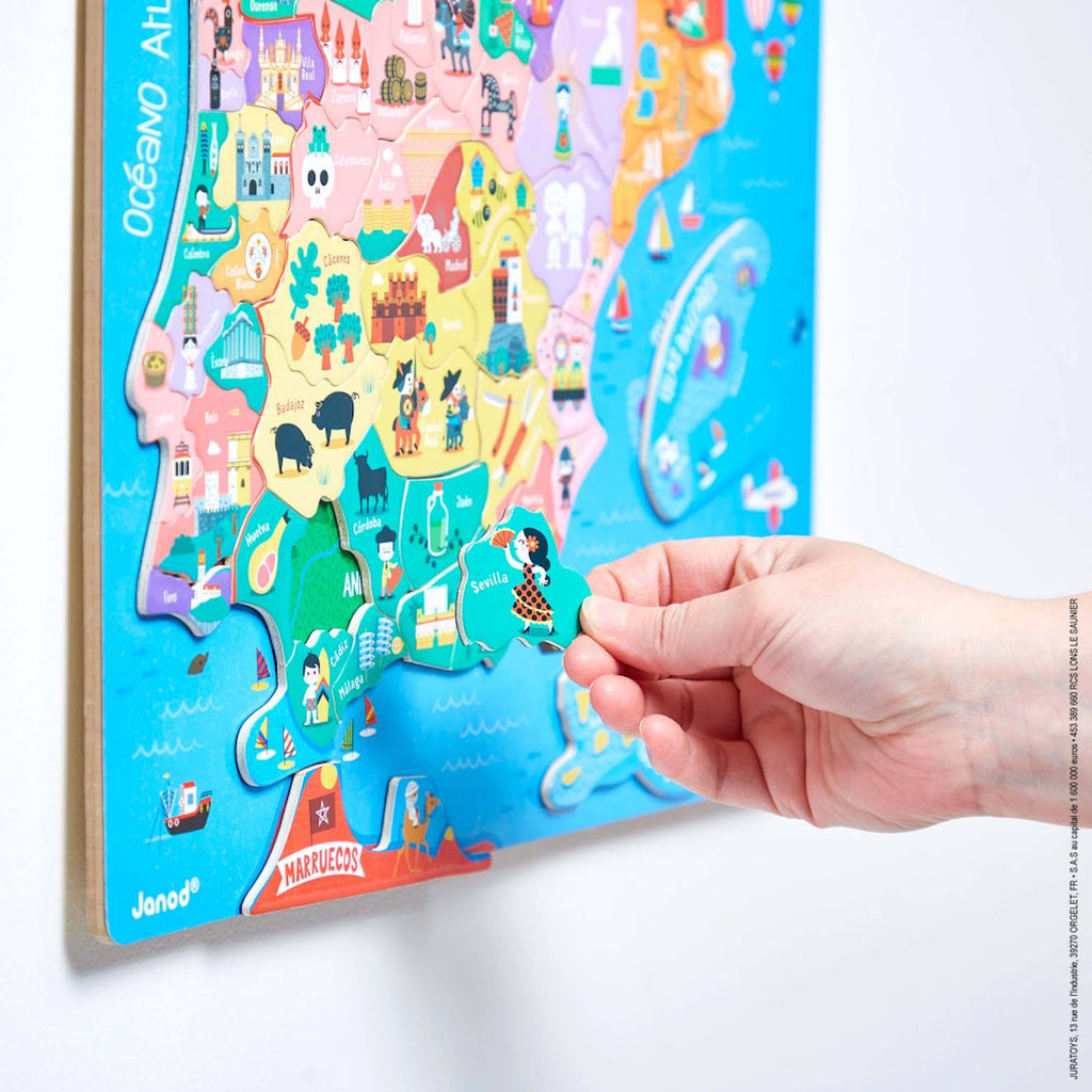 Puzzle carte péninsule ibérique magnétique bleu