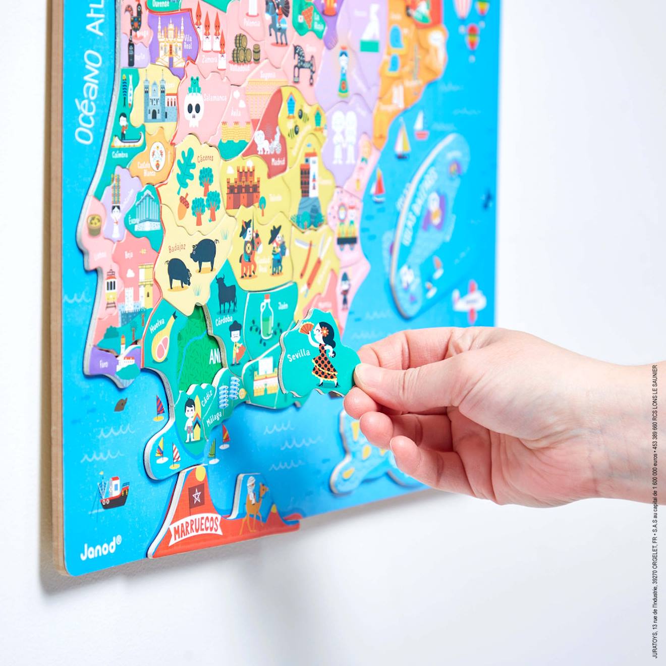 Puzzle carte péninsule ibérique magnétique bleu