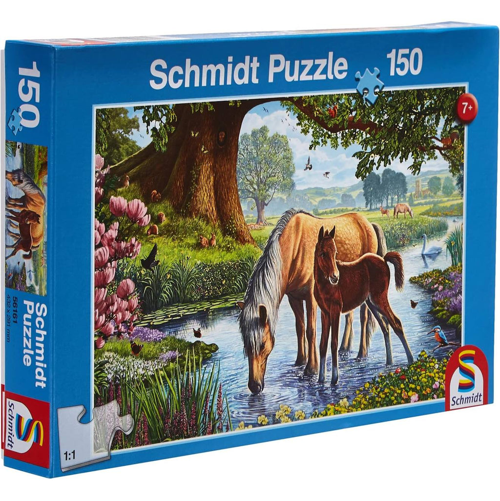 Puzzle chevaux dans le ruisseau 150 pièces bleu