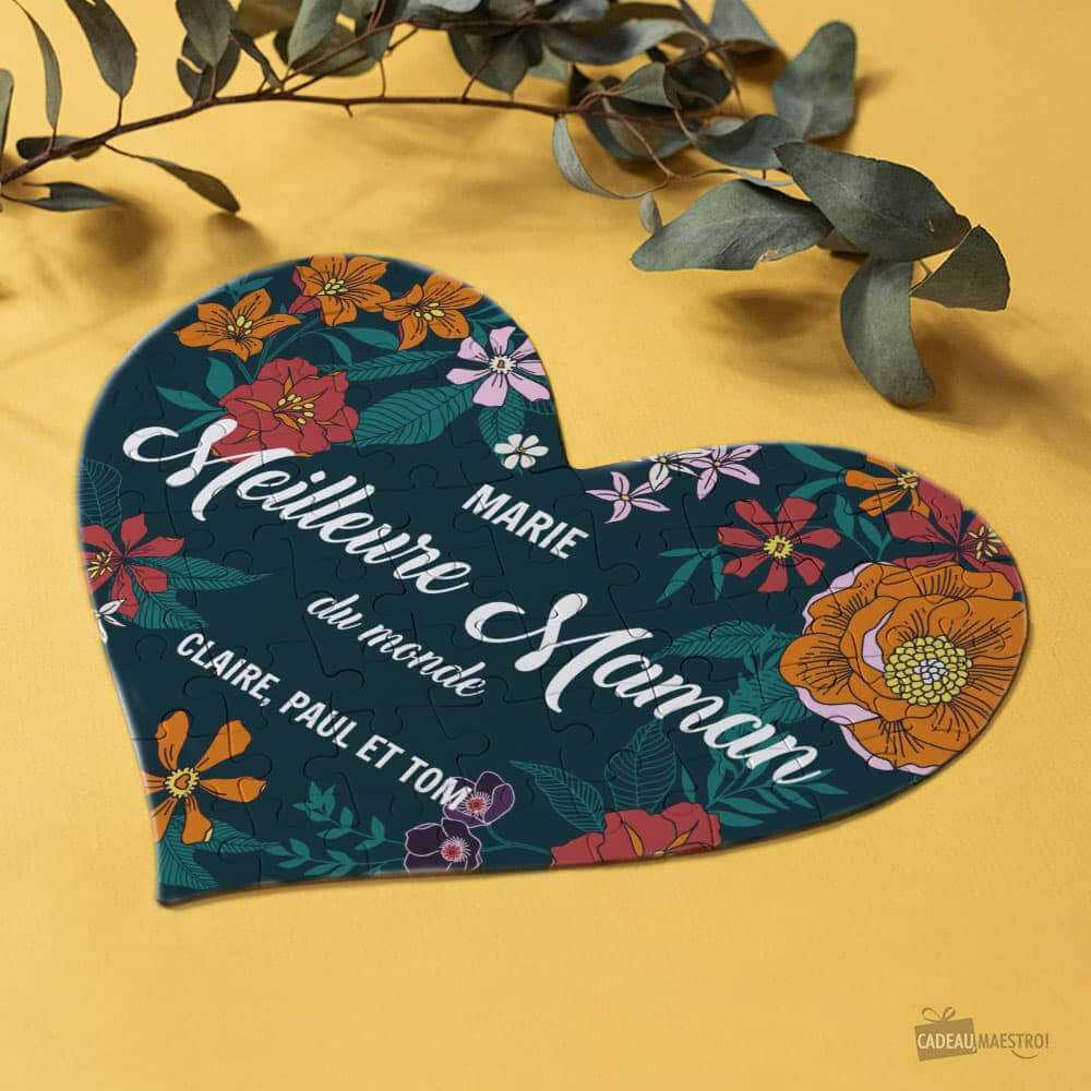 Puzzle Coeur La Meilleure à Personnaliser - Design Fleurs - Puzzle Personnalisé CadoMaestro