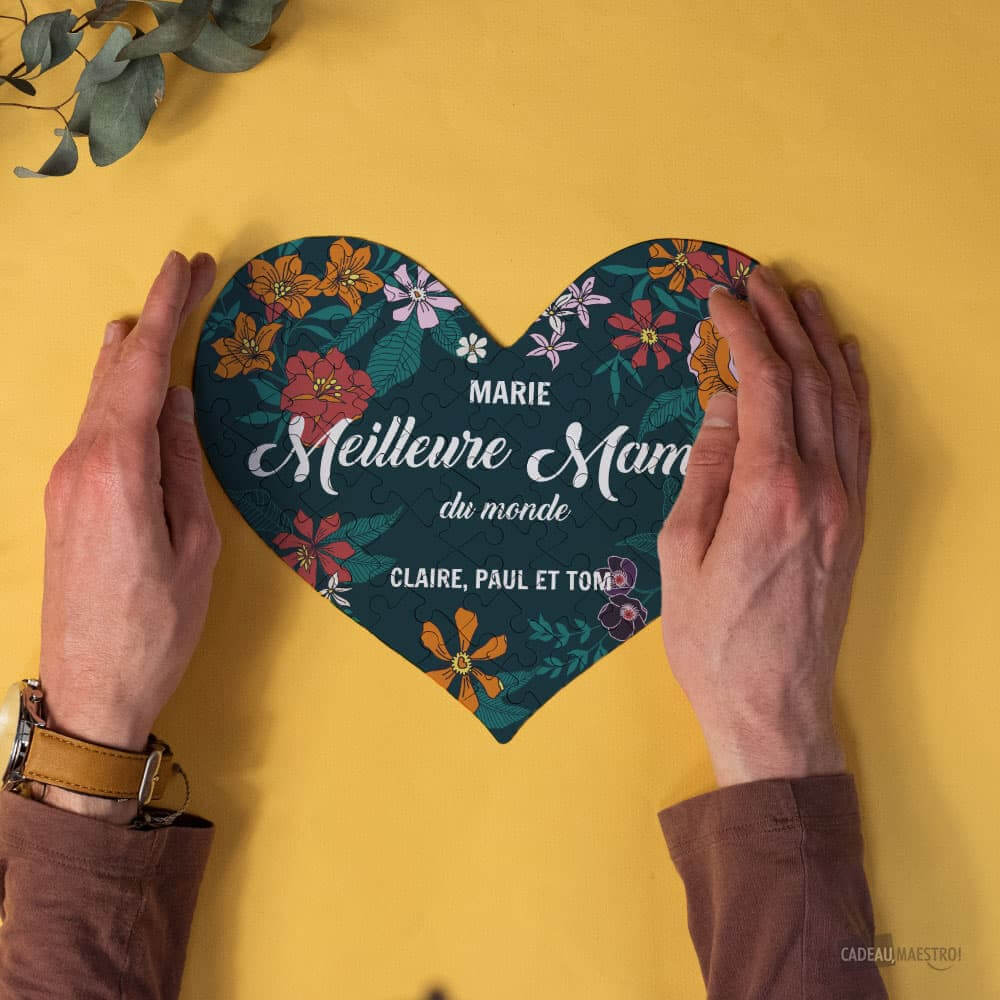Puzzle Coeur La Meilleure à Personnaliser - Design Fleurs - Puzzle Personnalisé CadoMaestro