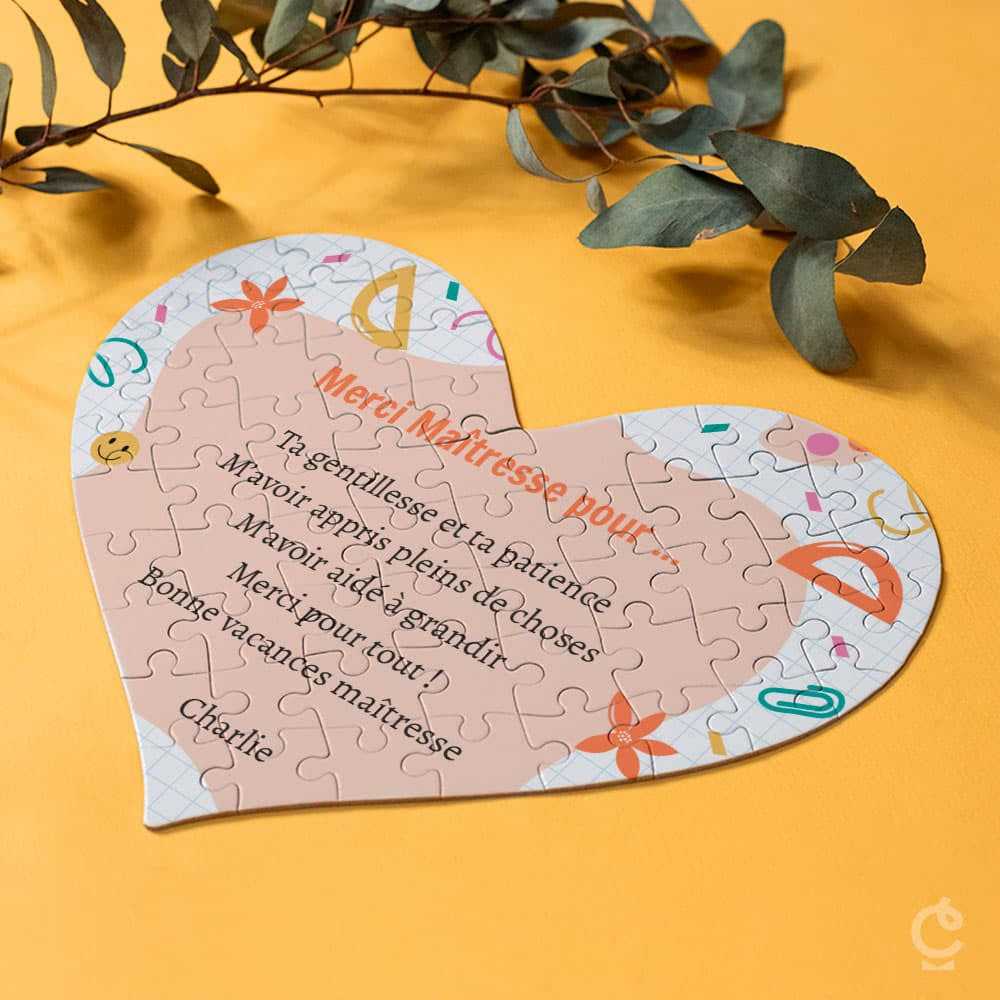 Puzzle Coeur Maîtresse à Personnaliser - Thème École - Puzzle Personnalisé