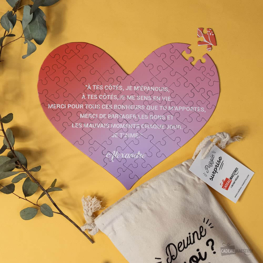 Puzzle Coeur Message à Personnaliser - Texte 100% Personnalisable - Puzzle Personnalisé