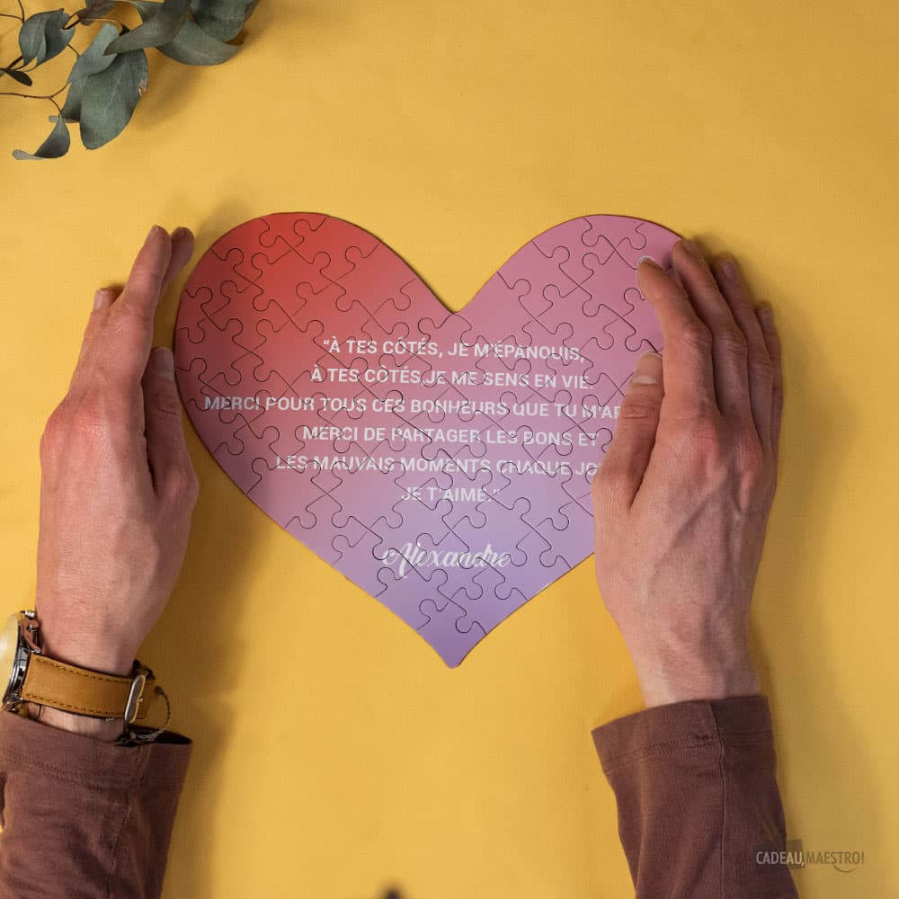 Puzzle Coeur Message à Personnaliser - Texte 100% Personnalisable - Puzzle Personnalisé
