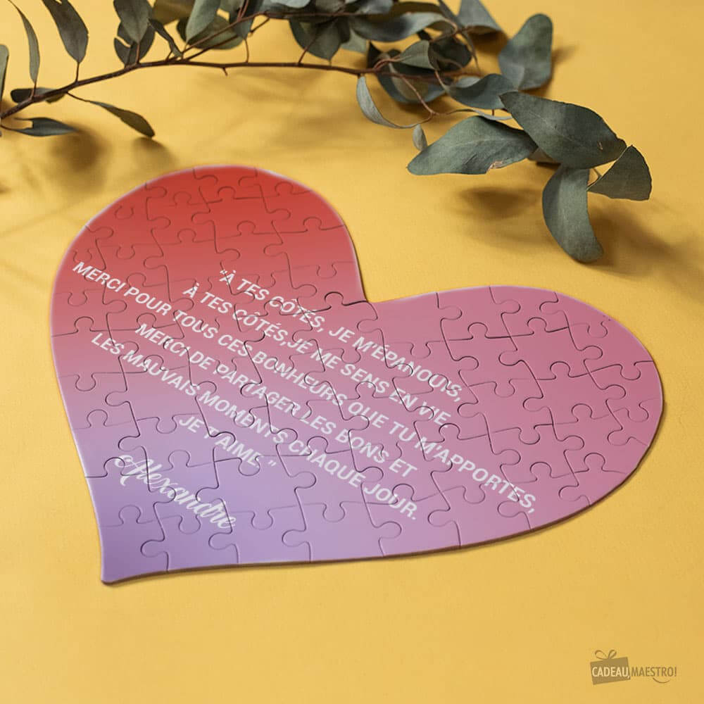Puzzle Coeur Message à Personnaliser - Texte 100% Personnalisable - Puzzle Personnalisé