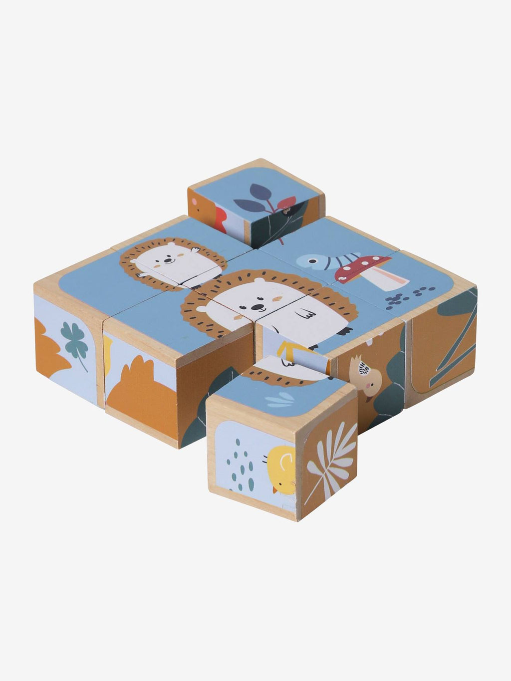 Puzzle cubes animaux en bois FSC beige