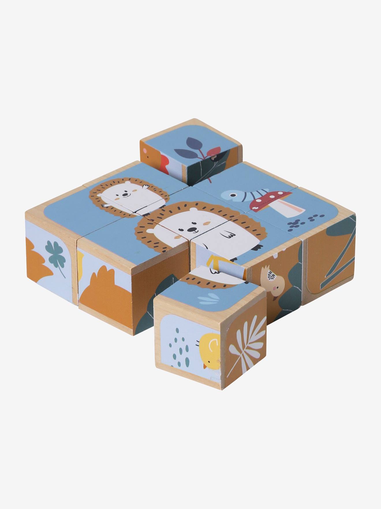 Puzzle cubes animaux en bois FSC beige