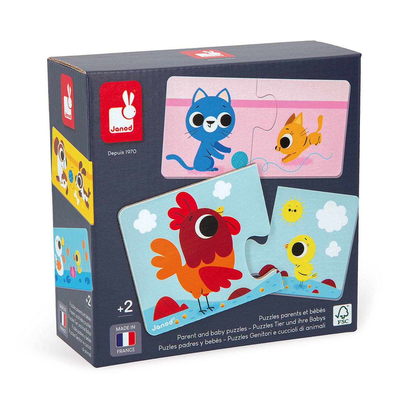 Puzzle duo parents et bébés animaux multicolore