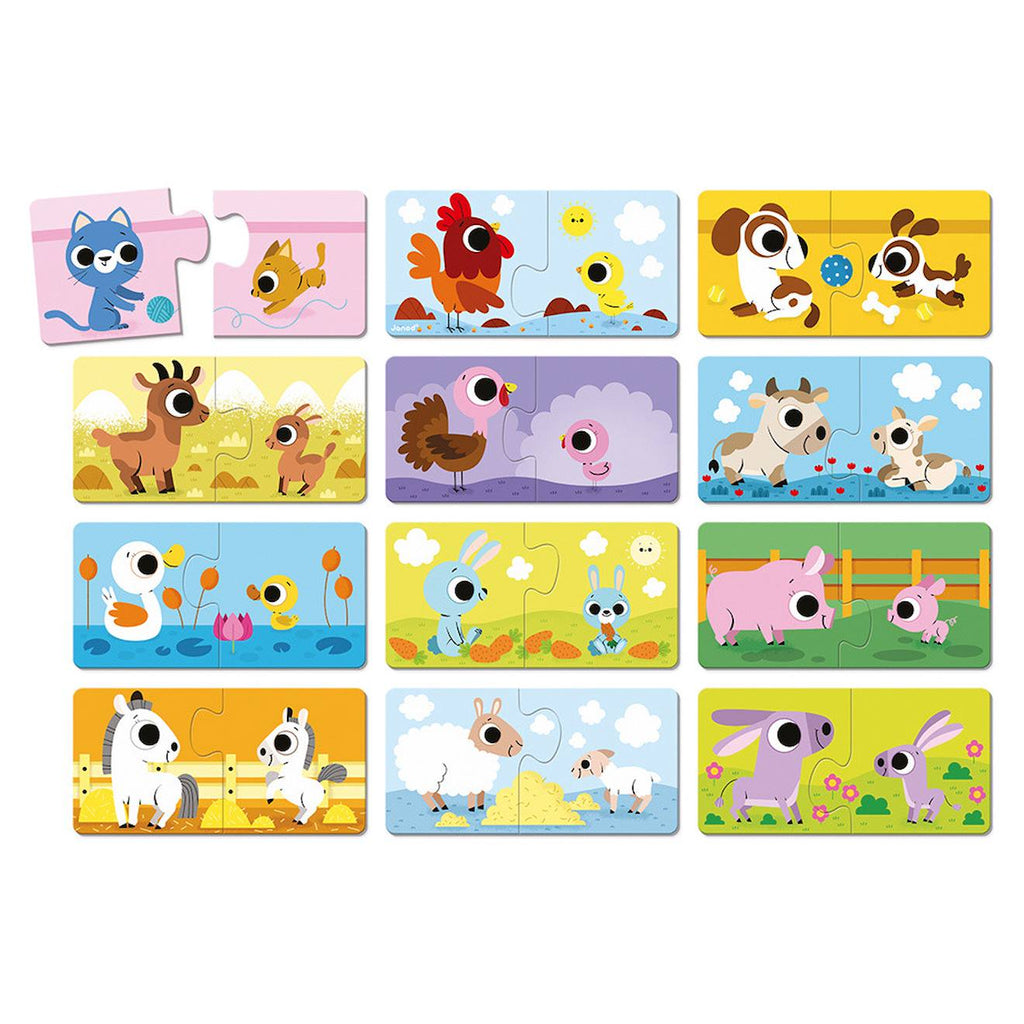 Puzzle duo parents et bébés animaux multicolore