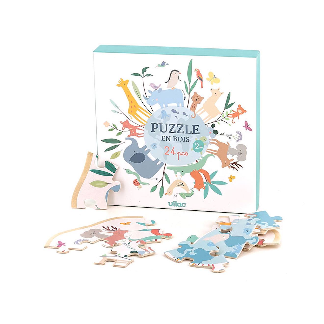 Puzzle en bois autour du monde 24 pièces blanc