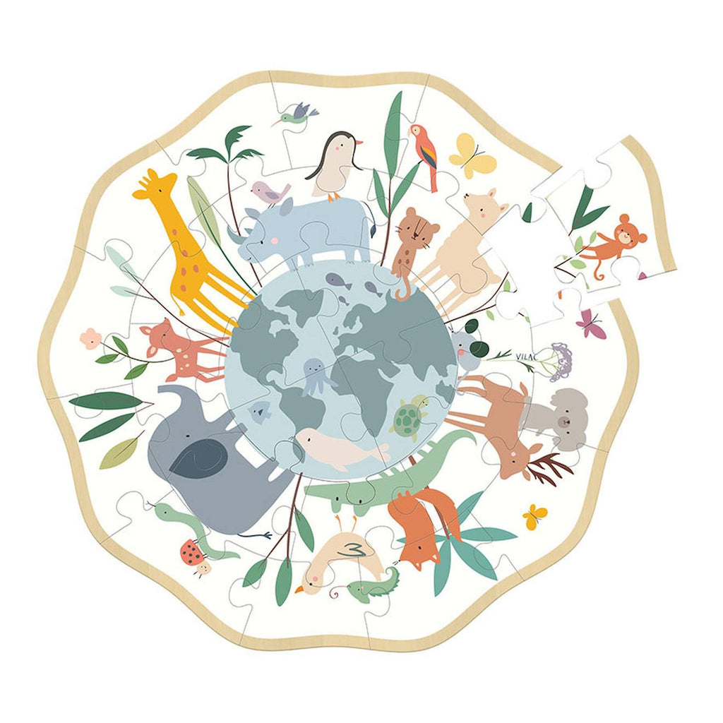 Puzzle en bois autour du monde 24 pièces blanc