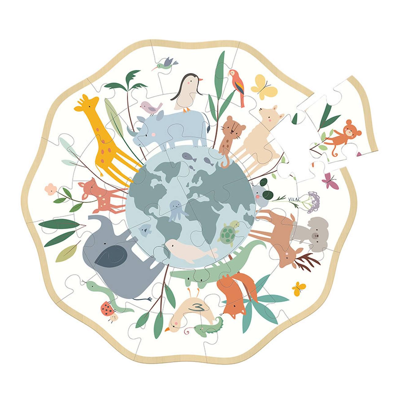 Puzzle en bois autour du monde 24 pièces blanc
