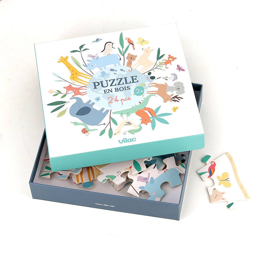 Puzzle en bois autour du monde 24 pièces blanc