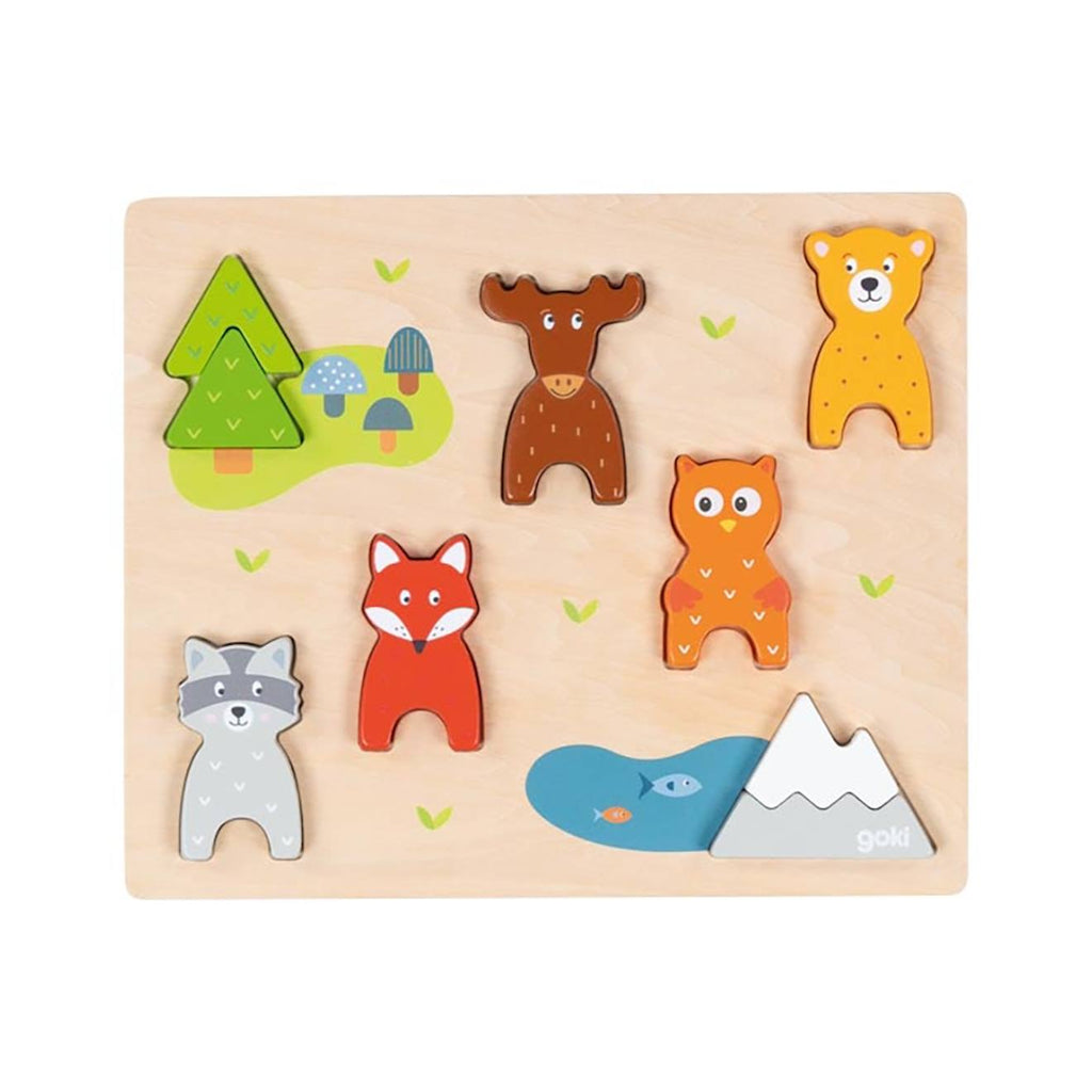 Puzzle et figurine animaux de la forêt multicolore