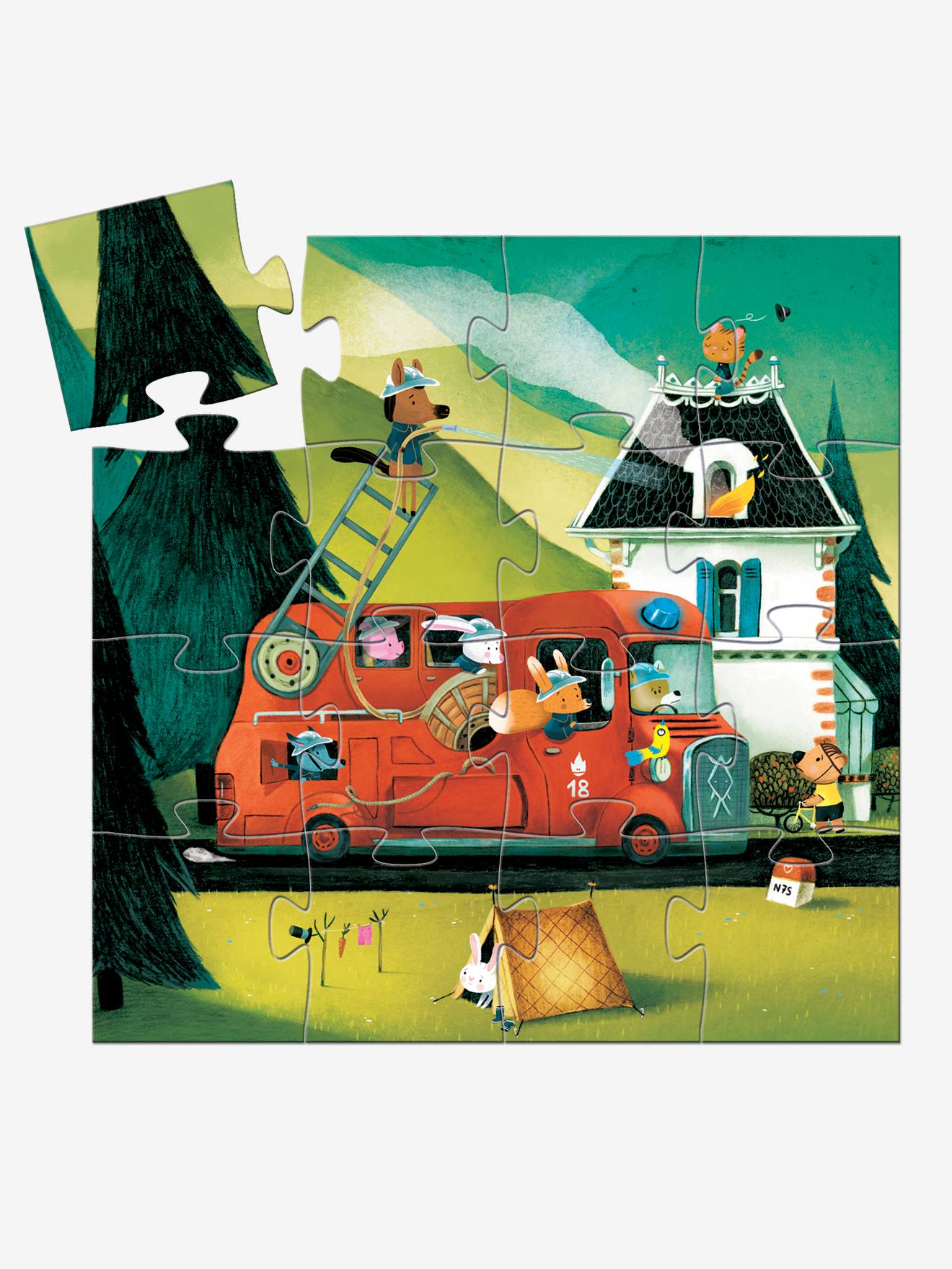 Puzzle le camion de pompier 16 pièces multicolore