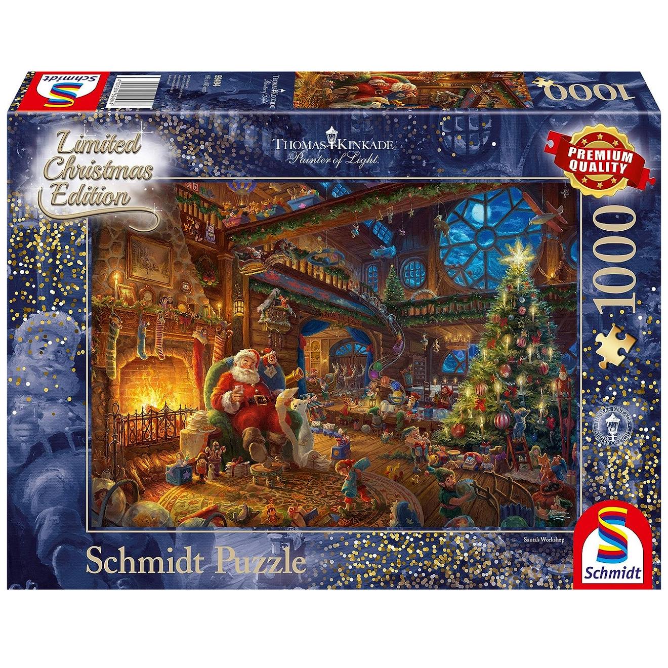 Puzzle le père noël et ses lutins 1000 pièces bleu