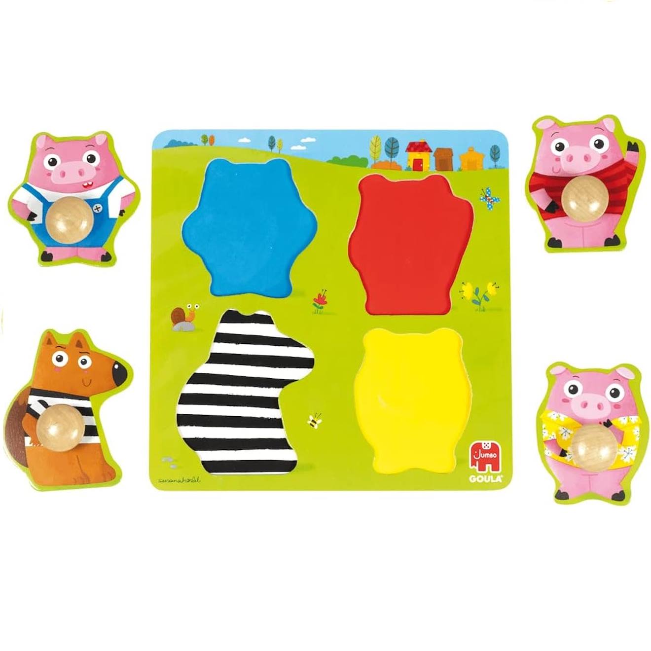 Puzzle les 3 petits cochons vert
