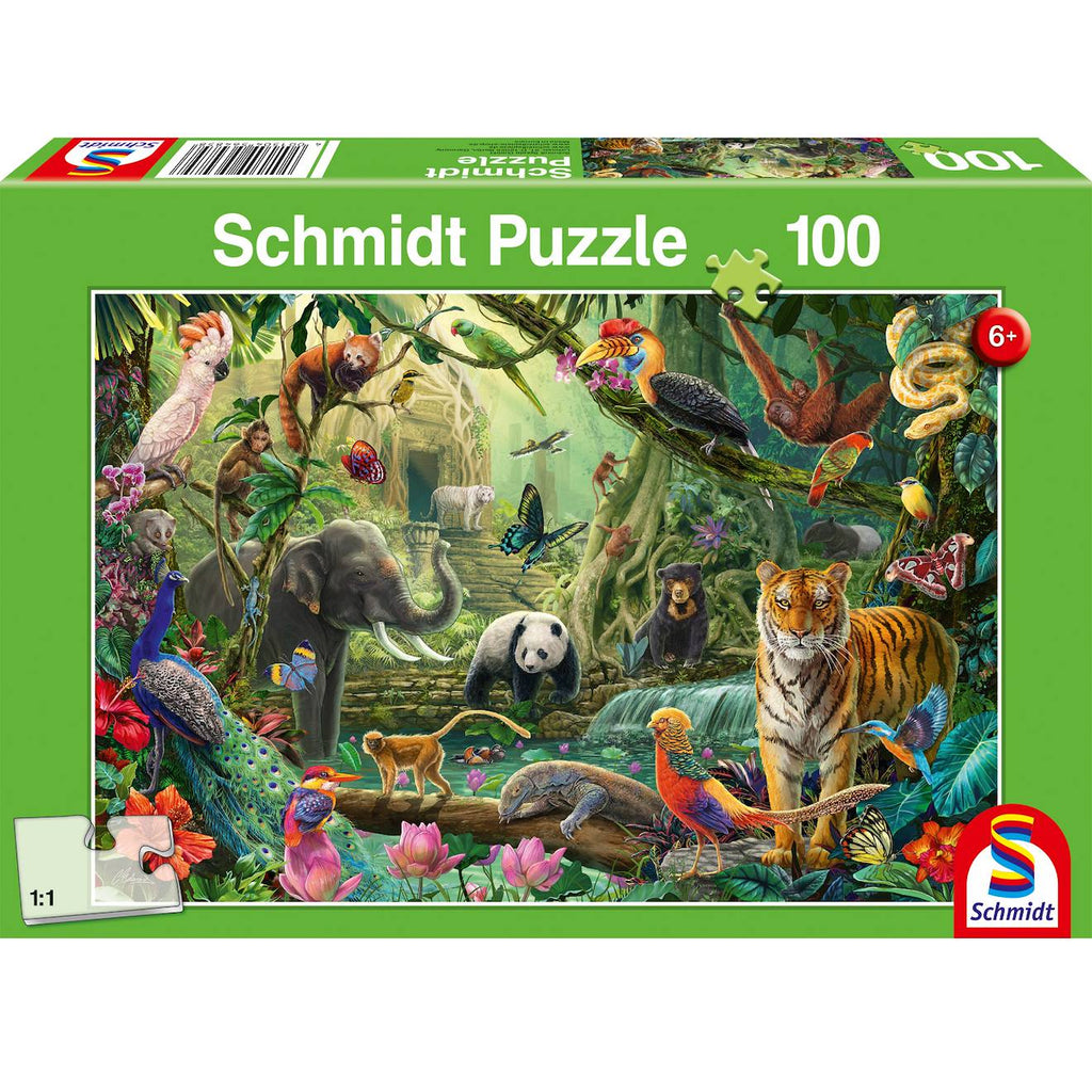 Puzzle les animaux de la jungle 100 pièces vert