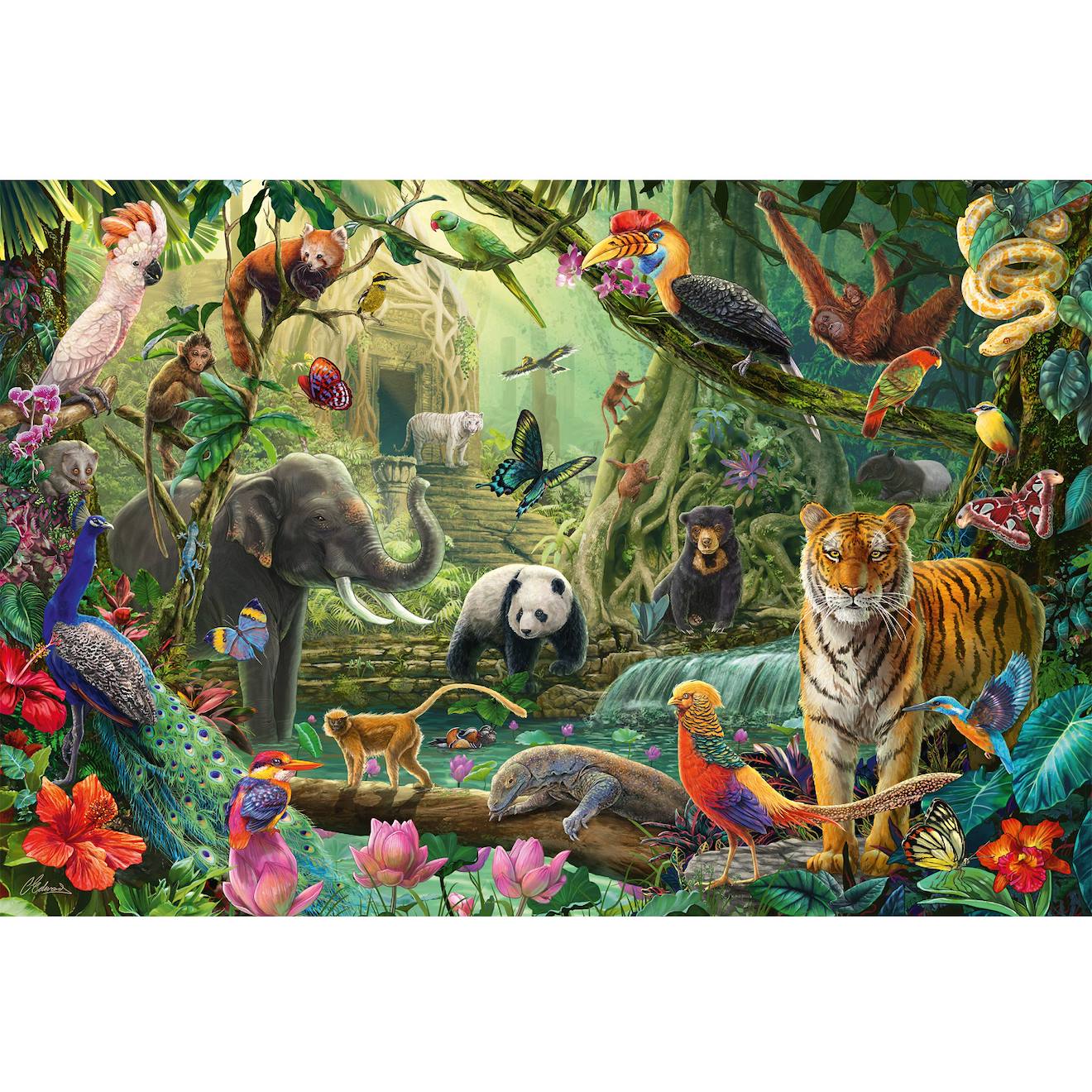 Puzzle les animaux de la jungle 100 pièces vert