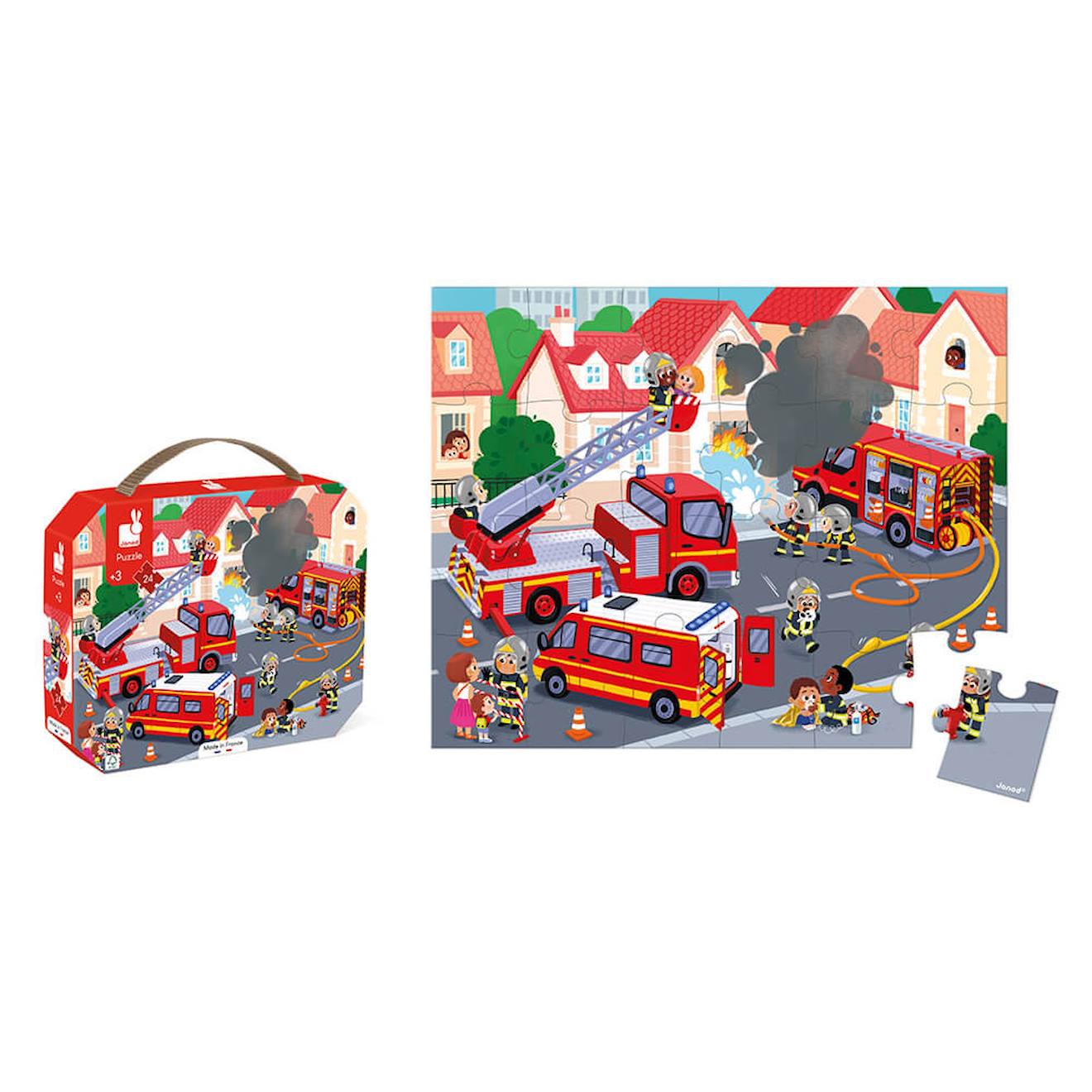 Puzzle les pompiers 24 pièces rouge