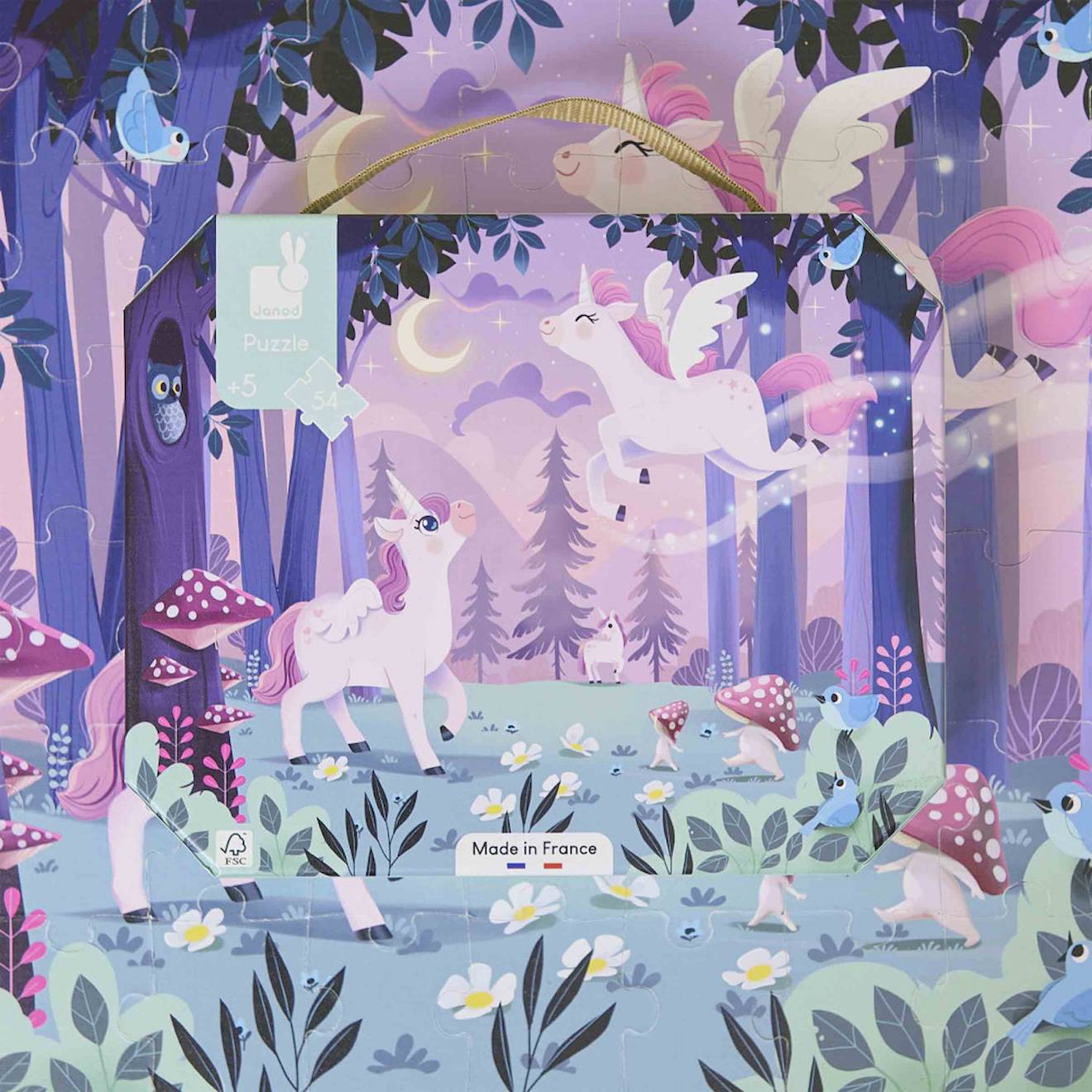 Puzzle licornes 54 pièces violet
