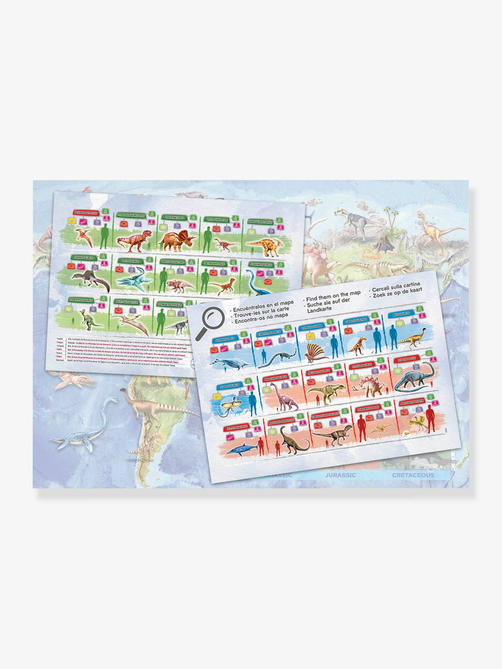 Puzzle mappemonde dinosaures - 150p - bleu