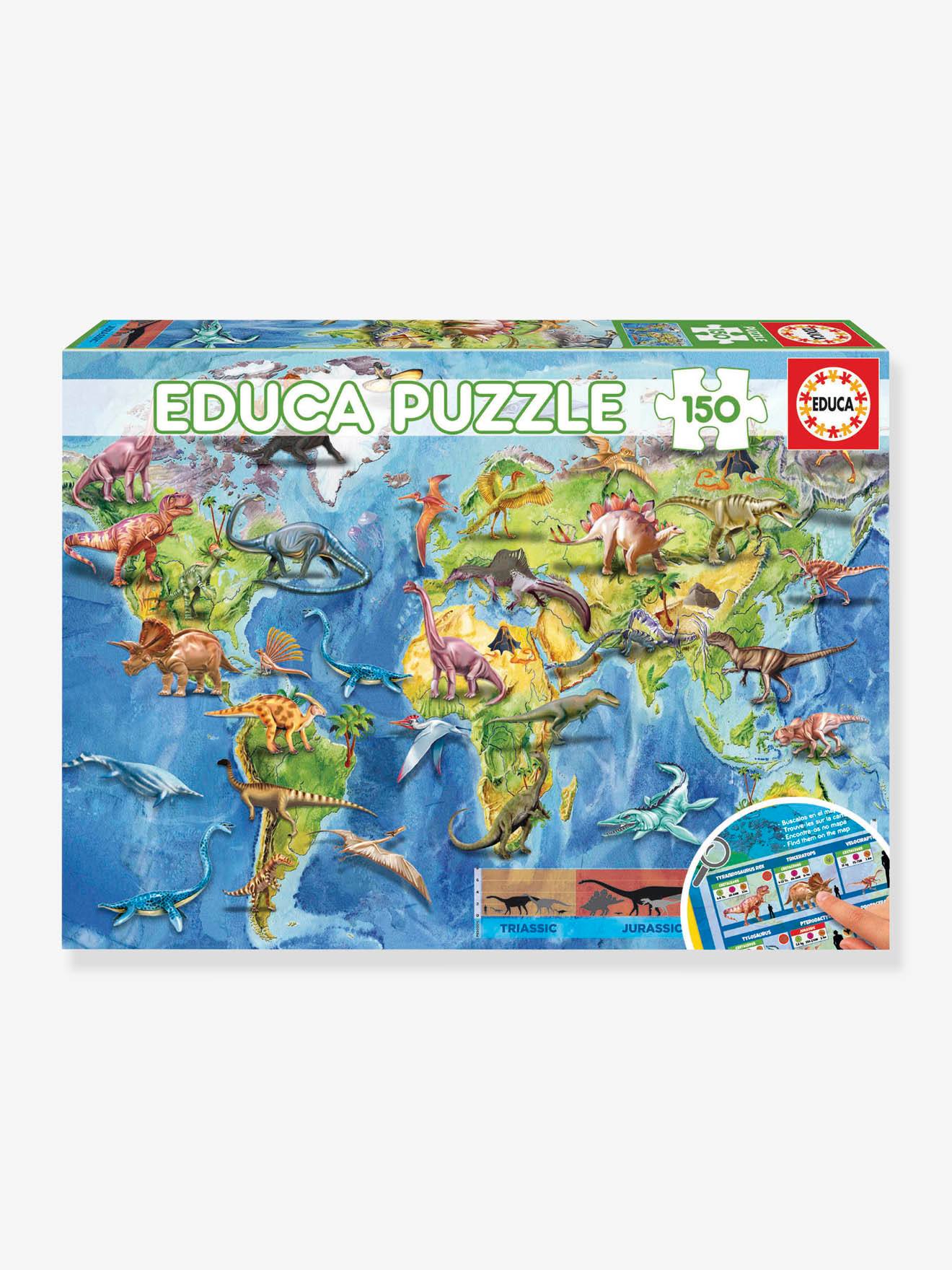 Puzzle mappemonde dinosaures - 150p - bleu