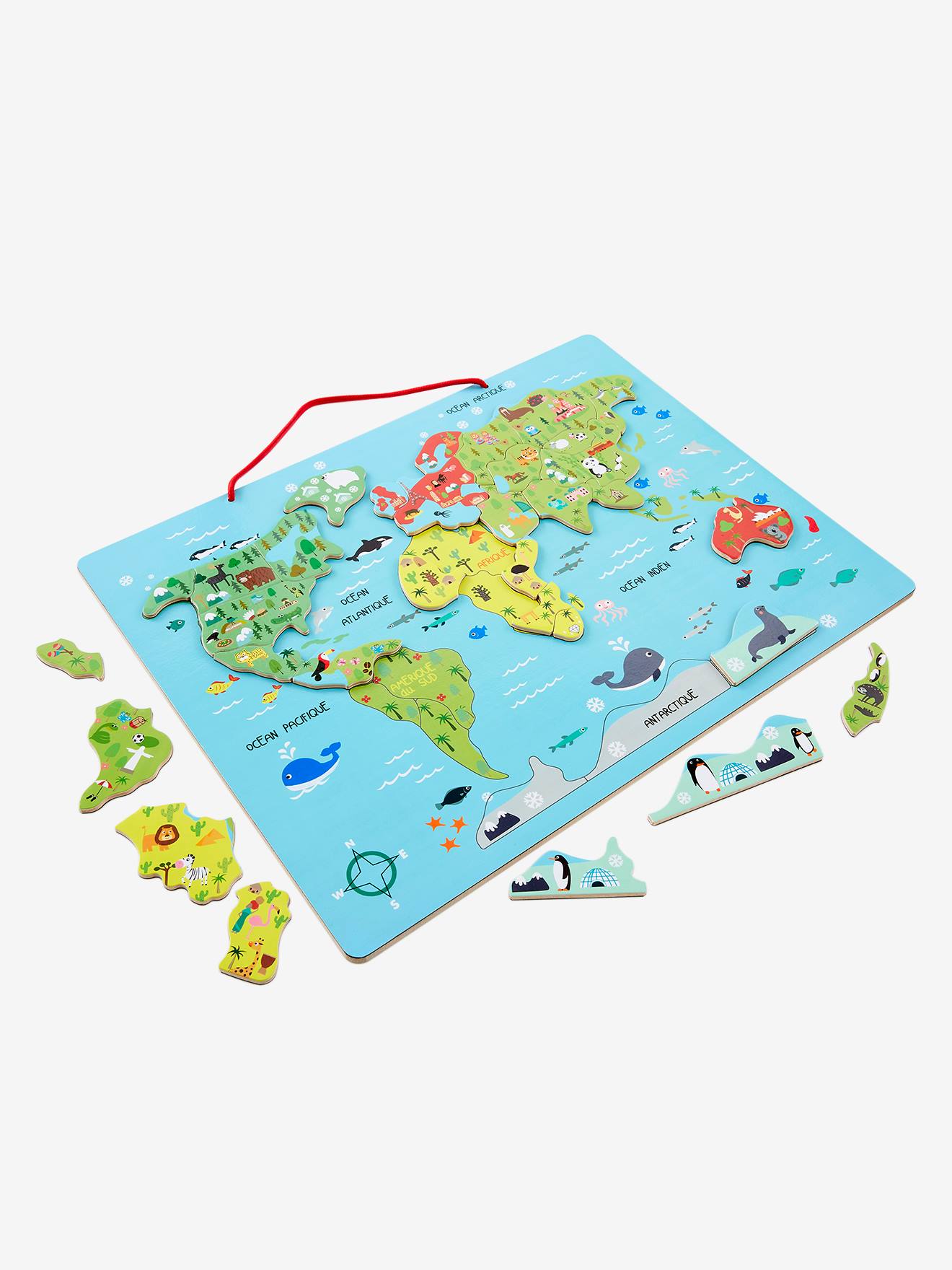 Puzzle monde magnétique en bois FSC multicolore
