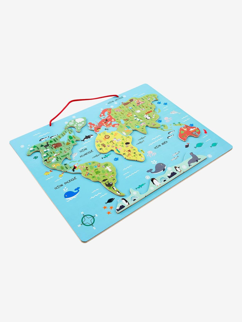 Puzzle monde magnétique en bois FSC multicolore