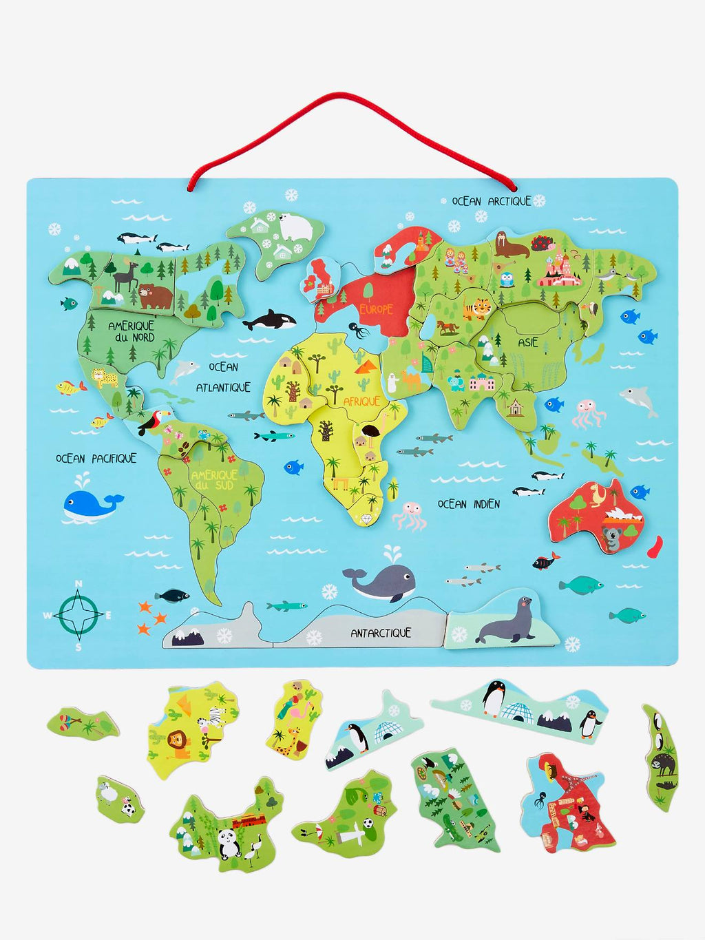 Puzzle monde magnétique en bois FSC multicolore
